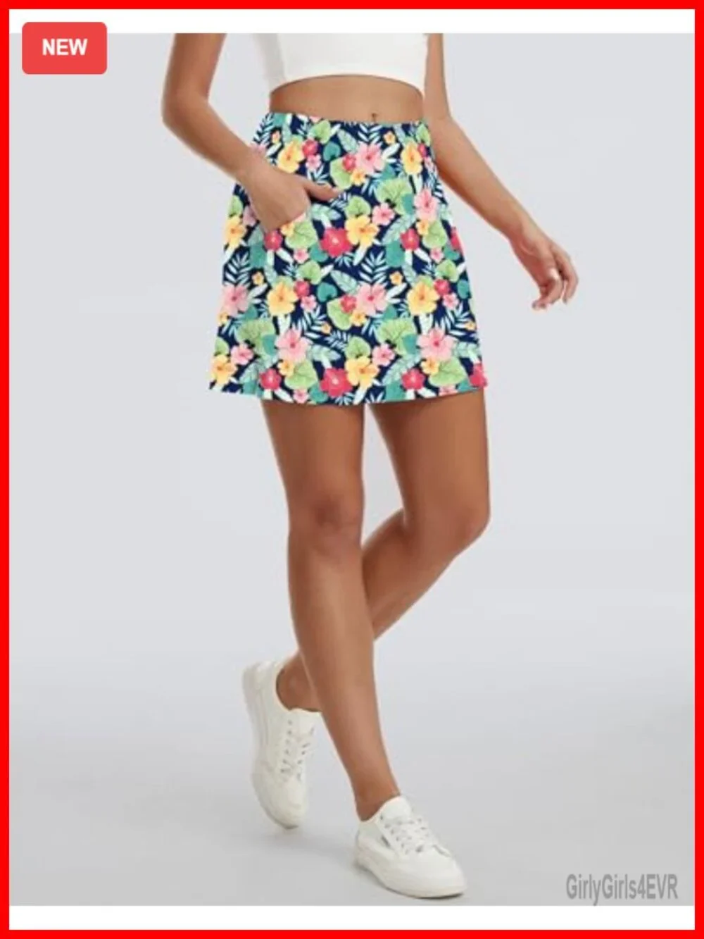 High Waisted Skort with 4 Pockets, Side Slit, Mesh Built-in Shorts, Athletic
